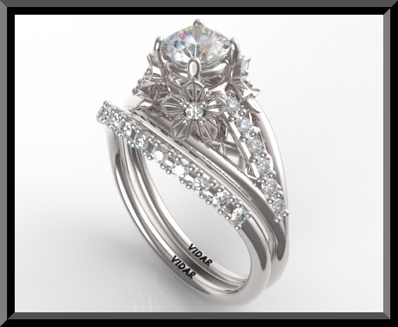 Diamond Flowers Wedding Ring Set-Unique Gold Flower Design.