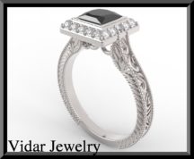 Black Diamond Filigree Engagement Ring