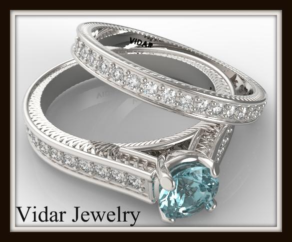 Blue Diamond Wedding Ring Set Vidar Jewelry Unique Custom