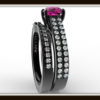 Diamond & Pink Sapphire Engagement Ring Wedding set