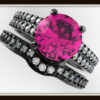 Diamond & Pink Sapphire Engagement Ring Wedding set