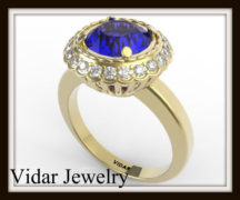 Blue Sapphire And Diamond Flower Ring
