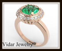 Green Emerald And Diamond Flower Ring