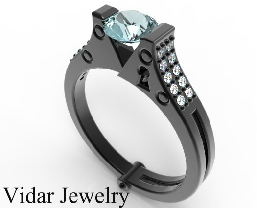 Aquamarine And Diamond Handcuff Engagement Ring