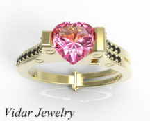 Pink Sapphire Heart Shape Handcuff Engagement Ring