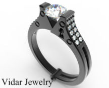 Black Gold White Diamond Handcuff Engagement Ring