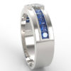 Mens Wedding Band Trillion Cut Diamond In 14K White Gold Princess Cut Blue Sapphire Unique Wedding Ring