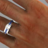 Mens Wedding Band Trillion Cut Diamond In 14K White Gold Princess Cut Blue Sapphire Unique Wedding Ring