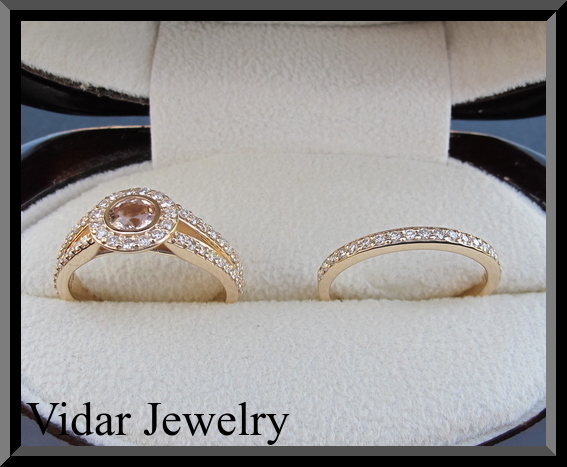 Morganite And Diamonds Wedding Ring Set