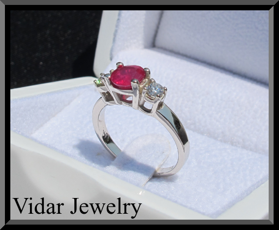 3 Stones Ring-Ruby And Diamonds Engagement Ring