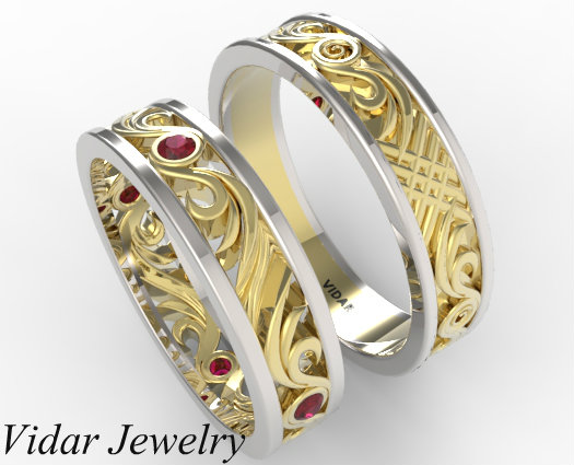 His and Hers Ruby Wedding  Band  Set Vidar Jewelry 