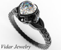 Black Gold Diamond Heart And Flowers Engagement Ring