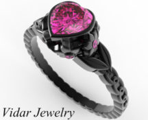 Black Gold Pink Sapphire Heart And Flowers Engagement Ring