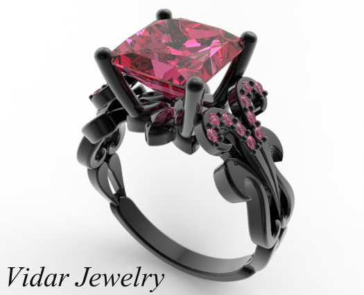 Black Gold Princess Cut Pink Sapphire Engagement Ring