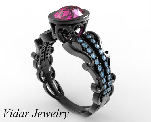 LUXXY Pink Sapphire Vintage Emerald Black Gold Filled CZ Wedding Rings 