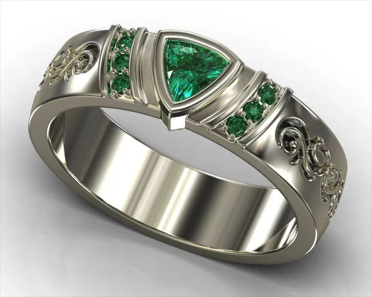 White Gold Emerald Tribal Ring