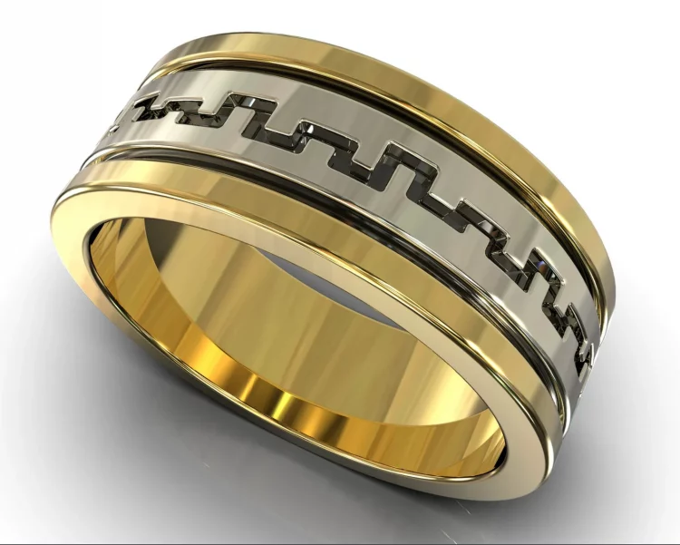 Two Tone Gold Engraved Ring