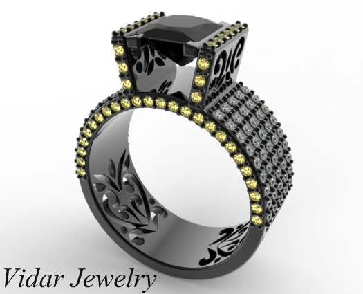 Black Gold Princess Cut Black Diamond Ring