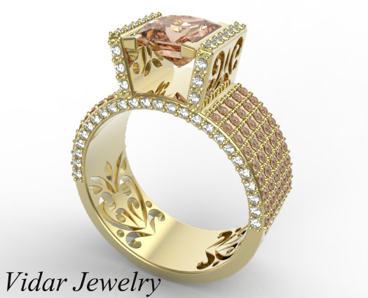 Unique Custom Princess Cut Morganite Engagement Ring