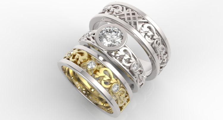 Triple Wedding ring set-Platinum and yellow gold