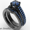 Black Gold Blue Sapphire Wedding Ring Set