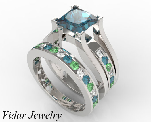 Multi Color Diamond Bridal Ring Set