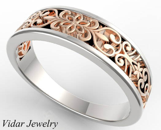 Rose And White Gold Lace Wedding band