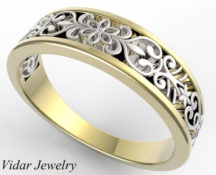 White And Yellow Gold Delicate Lace Wedding band