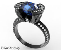 Black Gold Oval Blue Sapphire Engagement Ring
