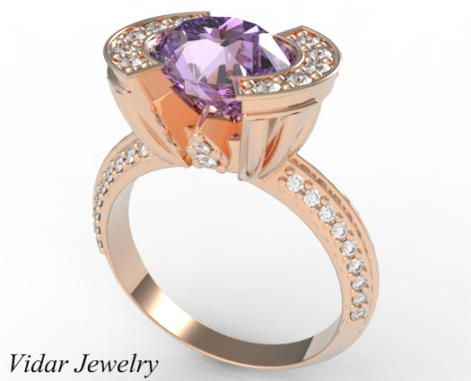 Rose Gold Oval Purple Amethyst Engagement Ring