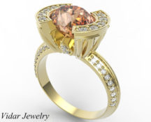 Yellow Gold Oval Pink Peach Morganite Engagement Ring