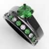 Unique Alternating Emerald Diamond Wedding Ring Set
