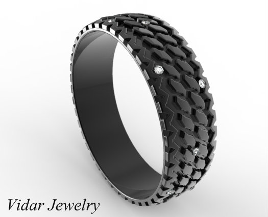 Men's Diamonds Black Gold Tire Tread Wedding Ring