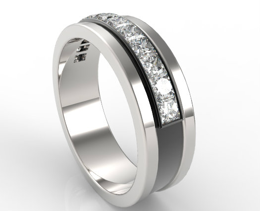 Princess Cut Black Diamond Mens Wedding Band Ring in 14k Gold