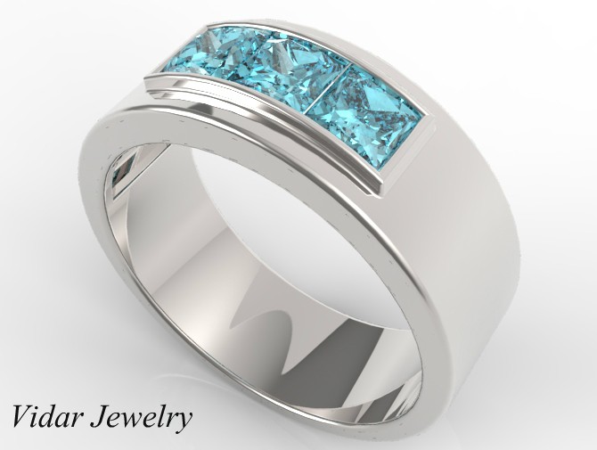 Mens Wedding Band Princess Cut Aquamarine Wedding Band Vidar Jewelry