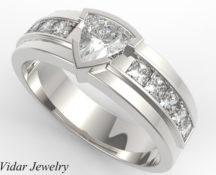 Mens Wedding Band Trillion Cut Diamond Unique Wedding Ring