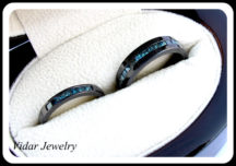 His And Her Black Gold Blue Diamond Matching Wedding Bands