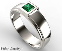 Unique Mens Princess Cut Green Emerald Wedding Ring