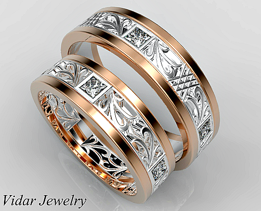 Princess Cut Diamond  Matching  Wedding  Ring  Set Vidar 