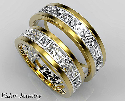 Unique Diamond Matching Wedding Ring Set | Vidar Jewelry ...