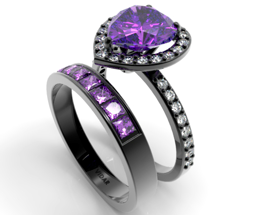 Black Gold Heart Amethyst Wedding Ring Set Vidar Jewelry