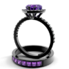 Black Gold Heart Amethyst Wedding Ring Set