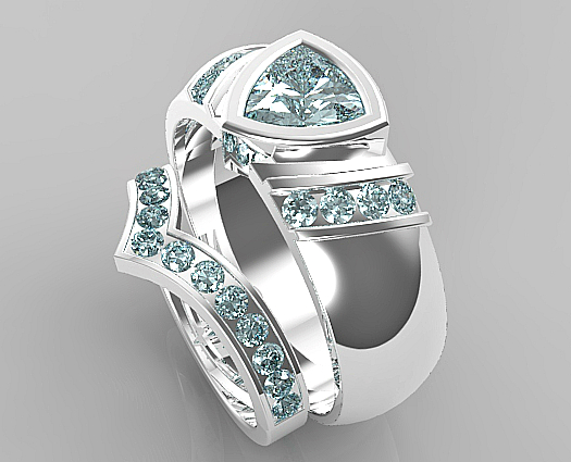 V Style Aquamarine Matching Wedding Bands For Him And Her