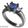 Black Gold Princess Cut Sapphire And Diamond Engagement Ring