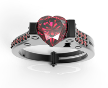 Black Gold Heart Cut Red Ruby Handcuff Engagement Ring