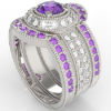 Vintage Amethyst Diamond Triple Wedding Ring Set