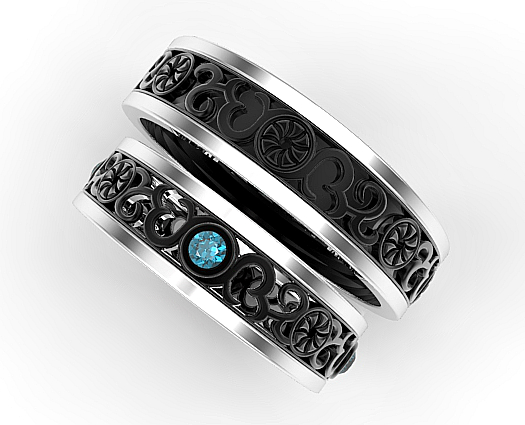 Black Wedding Band Sets His And Hers - Wedding