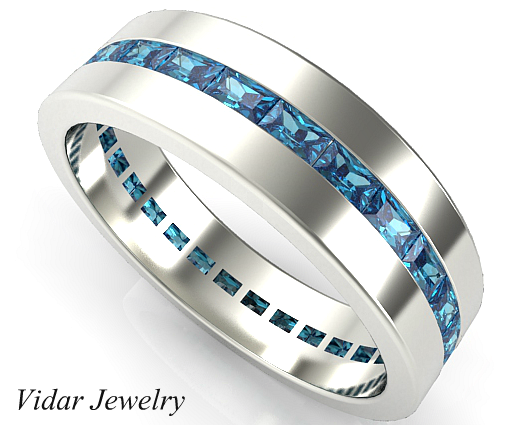 Baguette Blue Diamond Wedding Band For Mens | Vidar Jewelry - Unique ...