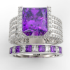 Unique Princess Cut Purple Amethyst Wedding Ring Set