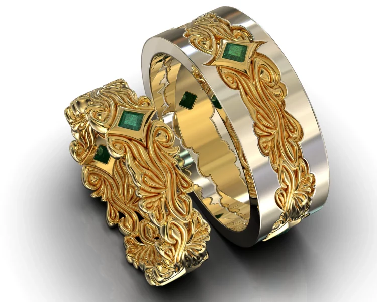 His and Hers Emerald Two Tone Gold Set